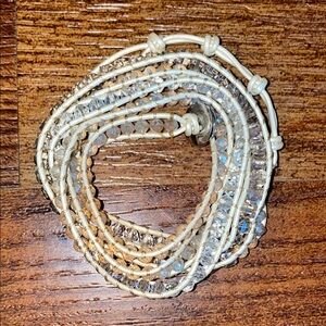 Victoria Emerson Beige and Iridescent Beaded Wrap Bracelet